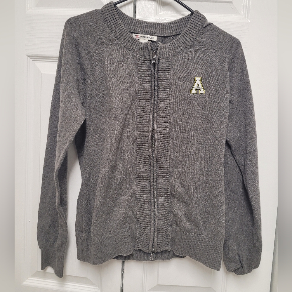 Gray Zip-Up Appalachian State Embroidered Logo Sweater